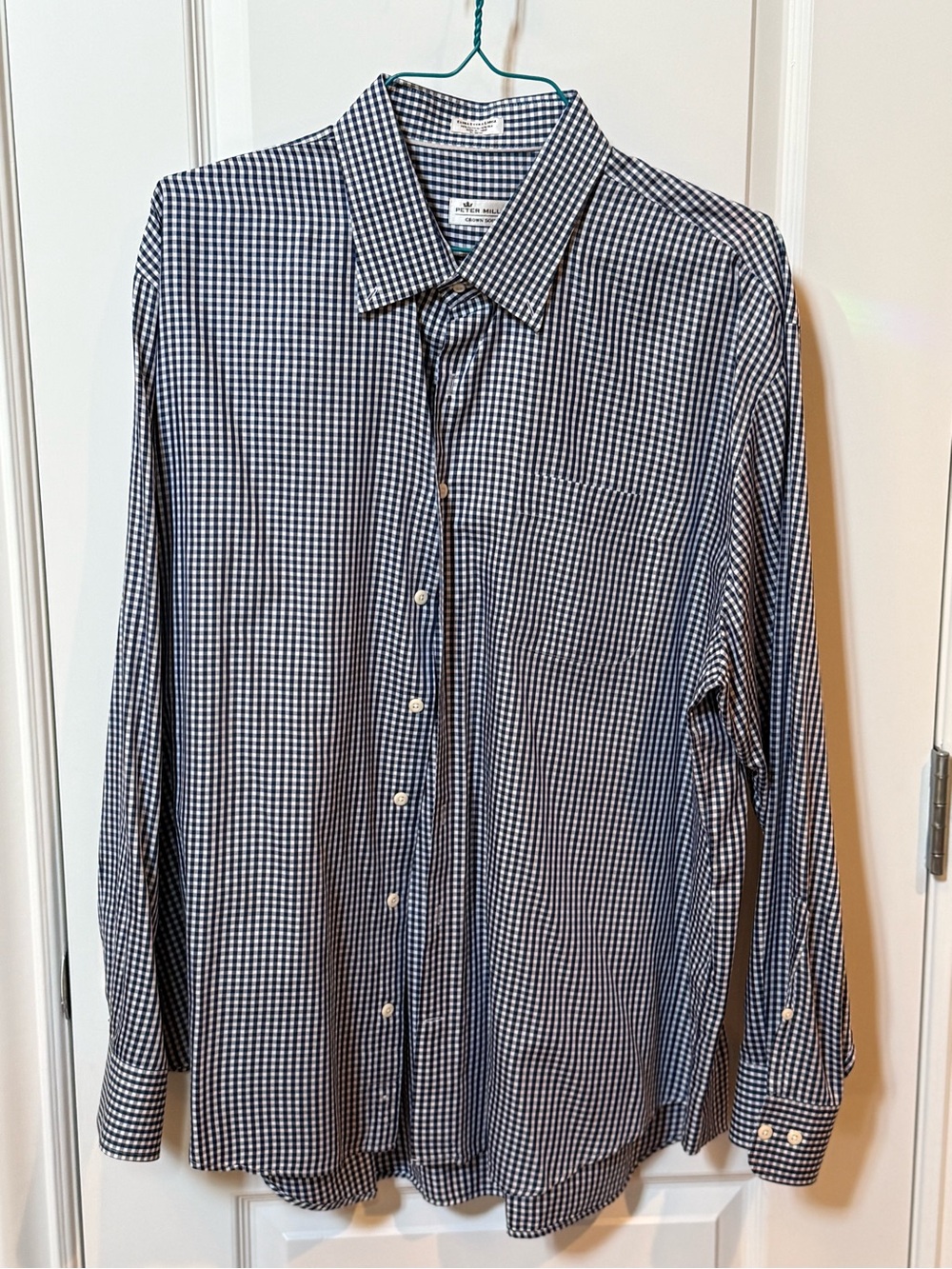 Peter Millar Navy and White Gingham Button-down Shirt